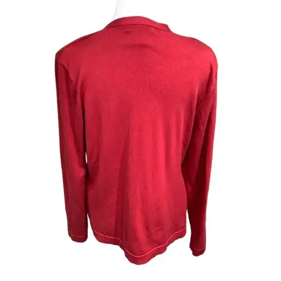 August Silk Red Cardigan with Built-In Ruffle Top Size M Elegant, Glamorous - Picture 3 of 7